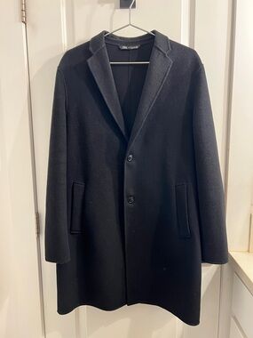 Zara Black Single-Breasted Wool-Blend Pea Coat